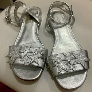 Michael Kors Size  37 Silver ankle wrap Sandal, Leather Great Condition